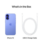 Apple iPhone 16 6.1" - 512 GB - Ultramarine - Bell and Virgin Plus-Satellite Connectivity: If you don't have cell service or Wi-Fi, iPhone can connect to a satellite so you can send and receive messages and Tapbacks. In a severe car crash, iPhone can connect to emergency services when you can't