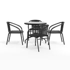 Flash Furniture 28" Round Glass Metal Table with Black Rattan Edging & 4 Black Rattan Stack Chairs-Top Size: 28" Round