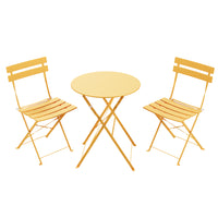 Lausaint Bistro Folding 3-Piece Patio Set - Yellow-Portable & Lightweight - The balcony furniture set features foldable storage for easy movement and storage, making it an ideal choice for cafés, balconies and similar settings. 