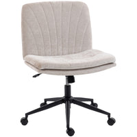 HOMCOM Criss Cross Armless Wide Office Chair with Wheels - Beige-Wide, armless seat allows for cross-legged sitting