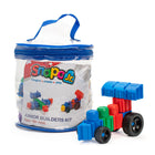 Snapo Jr. Building Blocks Beginner Builder's Kit - 60 Pieces-This kit includes 60 pieces: Standard Blocks, Wheels, Propellors, Specialty Blocks (Axels, slopes, etc.)