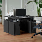 HOMCOM 47.2" Computer Desk with Keyboard Tray and Storage Drawers - Black-Constructed from particleboard and aluminum poles for improved durability 