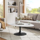 Modway Lippa 48" Oval Wood Coffee Table - Black White-Chip-Resistant Metal Pedestal Base