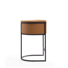 Manhattan Comfort Cosmopolitan 23.7" Mid-Century Modern Faux Leather Upholstered Counter Stool - Camel and Black - 3 Pack-Seat Height: 25.5"