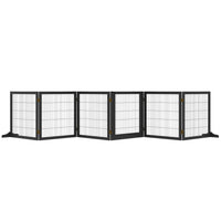 PawHut Wooden Freestanding Pet Gate with 6 Panels and 2 Support Feet - Black-Made from pine wood and steel, it adds robustness.