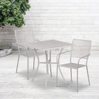 28'' Square Light Grey Indoor-Outdoor Steel Patio Table Set with 2 Square Back Chairs [CO-28SQ-02CHR2-SIL-GG]-Light Grey Powder Coat Finish