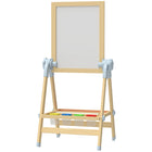 Qaba Double Sided Wood Art Easel with Height Adjustable - Natural-Double-sided design for chalk and whiteboard fun 