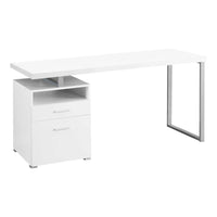 Monarch Specialties 7144 60" Computer Desk - White/Silver Metal-Sleek and stylish 60"l computer desk with a white laminate finish and grey metal frame, perfect for the trendiest home office setups.