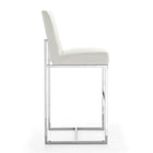 Manhattan Comfort Element 16.34" Modern Faux Leather Upholstered Bar Stool - Pearl White and Polished Chrome - 3 Pack-Seat Height: 29.53"