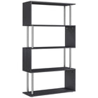 HOMCOM 5-Tiers Geometric Wooden Bookcase for Living Room - Black-Modern, Z-shaped bookcase offers multi-tiered shelves for convenient displaying 