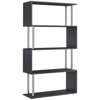 HOMCOM 5-Tiers Geometric Wooden Bookcase for Living Room - Black-Modern, Z-shaped bookcase offers multi-tiered shelves for convenient displaying 
