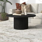 Hudson&Canal Rollan 32"W Round Coffee Table - Black Grain-Finished in wood-look black grain
