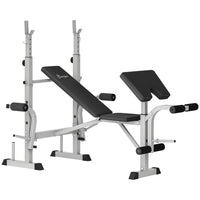 Soozier Adjustable Weight Bench with Squat Rack - Grey-6-level adjustable barbell rack and 4-level elbow pad for customizable comfort
