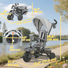 Qaba 6 in 1 Foldable Toddler Tricycle with Adjustable Push Handle, Removable Canopy - Grey-Soft seat cushion and adjustable backrest make comfort and safety