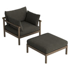 Modway Eleni 2-Piece Outdoor Teak Wood Armchair and Ottoman Set - Weathered Grey Flint-Lounge Armchair