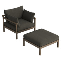 Modway Eleni 2-Piece Outdoor Teak Wood Armchair and Ottoman Set - Weathered Grey Flint-Lounge Armchair