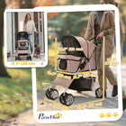PawHut 4-Wheel Pet Stroller with Folding Sunshade Canopy, Brake, Safety Leash and Cup Holder - Brown-Safety leash inside to keep your pet securely strapped in 
