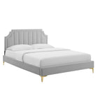 Modway Sienna Performance Velvet Full Platform Bed with Gold Metal Legs - Light Grey-Stain-Resistant Performance Velvet
