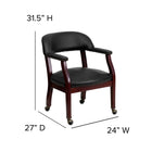 Flash Furniture Vinyl Luxurious Conference Chair with Accent Nail Trim & Casters - Black-Upholstered Straight Arms with Brass Nail Accents
