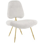 Modway Ponder Upholstered Sheepskin Fur Lounge Chair - White-Living Room Or Bedroom Lounge Chair