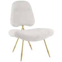 Modway Ponder Upholstered Sheepskin Fur Lounge Chair - White-Living Room Or Bedroom Lounge Chair