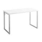 Monarch Specialties 7154 48" Computer Desk - White/Silver Metal-Contemporary 48"l home office computer desk with a spacious and sleek white laminate top, supported by a modern grey metal frame for working on your laptop, writing, or studying.