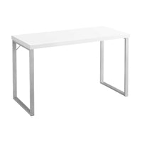 Monarch Specialties 7154 48" Computer Desk - White/Silver Metal-Contemporary 48"l home office computer desk with a spacious and sleek white laminate top, supported by a modern grey metal frame for working on your laptop, writing, or studying.