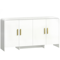 HOMCOM 60" Modern Sideboard Buffet Cabinet for TVs up to 72 Inch with Soft Close Doors - White Wood Grain-White curved aesthetic softens edges while adding modern warmth 