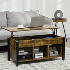 HOMCOM Lift Top Coffee Table with Storage - Rustic Brown-Three cube open shelves provide extra room for storage and display