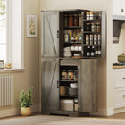 HOMCOM 72" H Farmhouse Kitchen Pantry Cabinet - Light Ivory Grey-Three-level adjustable shelf for items of various height 