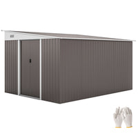 Outsunny Outdoor Steel Garden Storage Shed with Double Sliding Doors & Air Vents - 11' x 9' - Grey-Corrugated steel frame, galvanized for extra strength. Tough and resistant to rusting and corrosion 