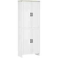 HOMCOM 67" H 4-Door Kitchen Pantry Cabinet with Adjustable Shelves - White-Features recessed door panel, our pantry cabinet adds modern simplistic beauty to your inner decor 