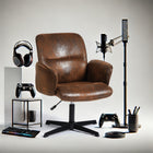 Homy Casa Swivel Conference Office Chair - Suede Brown Fabric-7