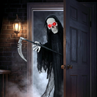 HOMCOM 6' Life Size Animated Grim Reaper with Sound Touch Activation - Black-Colour: Black 