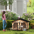 PawHut Wooden Dog House with Deck - Natural Wood-Spacious main living area and a generous deck porch 