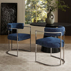 Modway Huron Curved Back Fabric and Metal Dining Accent Chair - Silver/Navy-Adjustable Non-Marking Floor Glides