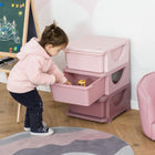 Qaba Kids Toy Storage Organizer with 3 Plastic Bins - Pink-Easy to open and close, making it suitable for your sweetie 
