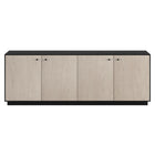Hudson&Canal Lillian Rectangular TV Stand for TV's up to 75" - Black Grain/Alder White-Features four doors with enclosed cabinets and 2 adjustable shelves within for ample storage