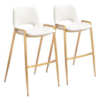 Zuo Desi Barstool - White/Gold - Set of 2-Armrest support