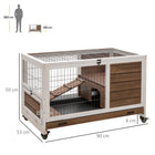 PawHut 23" H Wooden Indoor Rabbit Hutch on Wheels with Run - Brown-Raised design keeps your small animals secure, dry and warm, especially in rainy day 