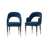 Manhattan Comfort Carrington 20.9" Modern Glam Velvet Upholstered Dining Armchairs - Midnight Blue - Set of 2-Modern Glam Accent Chairs for Living Room Usage. Set of 2