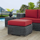 Modway Summon Outdoor Patio Sunbrella Ottoman - Canvas/Red-Round Synthetic Rattan Weave