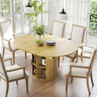 HOMCOM 43.3"-59" Round Extendable Table with Double Shelves & Fluted Doors for 4-6 - Natural Wood-Eight compartments plus an open shelf hold tableware or decor
