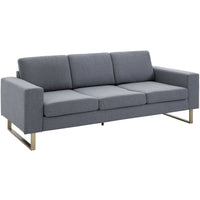 HOMCOM Modern Three Seat Linen Upholstery Lounge Sleeper - Dark Grey-65-inch wide sofa seat can comfortably sit 3 people without feeling crowded   
