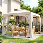 Outsunny 10 ft W x 10 ft L Outdoor Patio Garden Gazebo Canopy Shelter - Cream White-Double roof design for air circulation