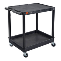 Luxor Flat Top/Tub Bottom Shelf Cart, Black, (TC21-B)-These Luxor TC series utility carts are made of high density polyethylene structural foam molded plastic shelves and legs that won't stain, scratch, dent or rust. Features a retaining lip around the back and sides of flat shelves.