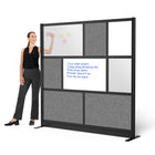 Luxor Modular Wall with Whiteboard - 70" W x 70" H - Segmented Black Frame, Frosted Acrylic, Cool Grey PET-Enhances light flow while reducing distractions