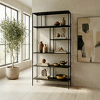 Hudson&Canal Winslow 72"H Bookcase - Blackened Bronze-Hand crafted blackened bronze finish is applied to the steel frame