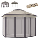 Outsunny 13 ft W x 13 ft L Pop Up Canopy Tent for Outdoor - Coffee and Beige-Hexagon gazebo canopy with 6 mesh sidewalls make a fantastic addition to your patio, deck or garden