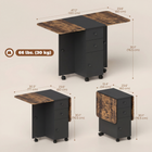 HOMCOM Rolling Drop Leaf Folding Dining Table with Drawers & Storage Cabinet for 4-6 - Rustic Brown and Black-Two drawers and a piece of furniture offer a discreet storage room